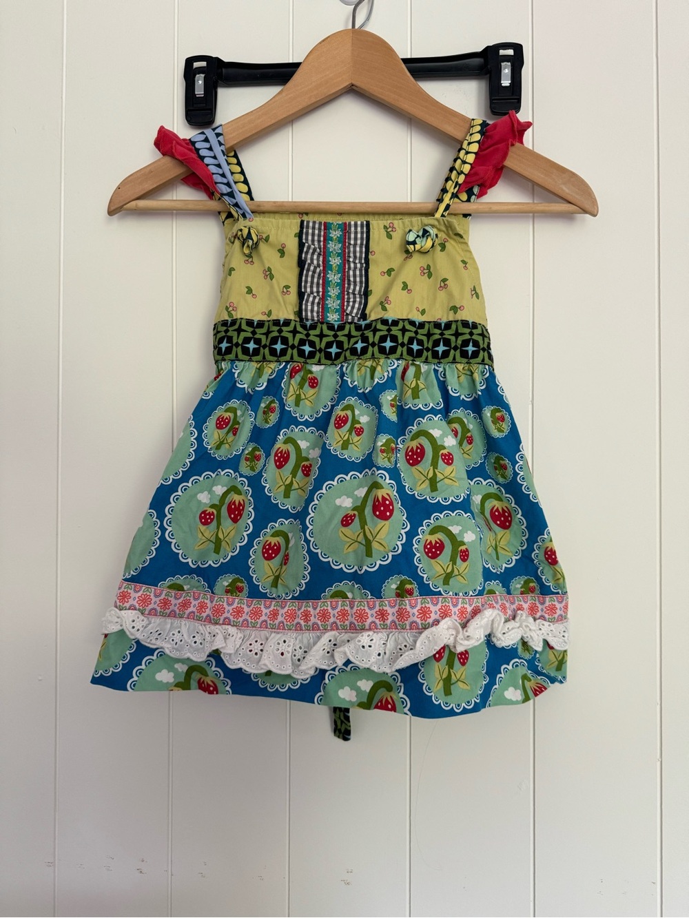 Matilda Jane Blue Green Yellow Red Strawberry Print Sundress
